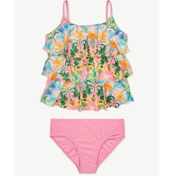 JUSTICE Ruffle 2 Piece Tropical Tankini Swimsuit GIRLS SIZE XL 16-18 UPF 50+ NEW - Picture 1 of 5